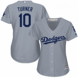 Womens Majestic Los Angeles Dodgers 10 Justin Turner Replica Grey Road Cool Base MLB Jersey