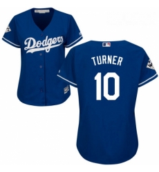 Womens Majestic Los Angeles Dodgers 10 Justin Turner Replica Royal Blue Alternate 2017 World Series Bound Cool Base MLB Jersey