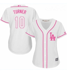 Womens Majestic Los Angeles Dodgers 10 Justin Turner Replica White Fashion Cool Base MLB Jersey