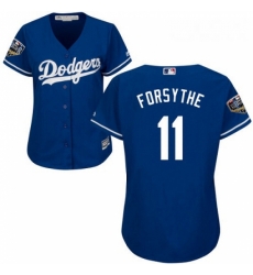Womens Majestic Los Angeles Dodgers 11 Logan Forsythe Authentic Royal Blue Alternate Cool Base 2018 World Series MLB Jersey 