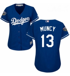 Womens Majestic Los Angeles Dodgers 13 Max Muncy Authentic Royal Blue Alternate Cool Base 2018 World Series MLB Jersey 