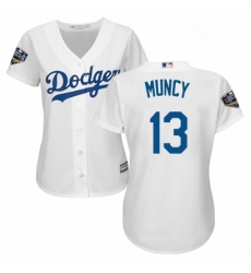 Womens Majestic Los Angeles Dodgers 13 Max Muncy Authentic White Home Cool Base 2018 World Series MLB Jersey 