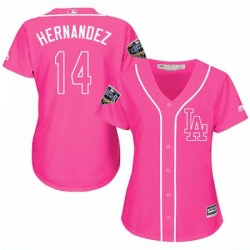 Womens Majestic Los Angeles Dodgers 14 Enrique Hernandez Authentic Pink Fashion Cool Base 2018 World Series MLB Jersey