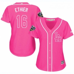Womens Majestic Los Angeles Dodgers 16 Andre Ethier Authentic Pink Fashion Cool Base 2018 World Series MLB Jersey