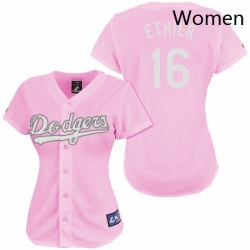 Womens Majestic Los Angeles Dodgers 16 Andre Ethier Authentic Pink Fashion MLB Jersey