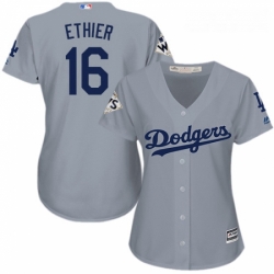 Womens Majestic Los Angeles Dodgers 16 Andre Ethier Replica Grey Road 2017 World Series Bound Cool Base MLB Jersey