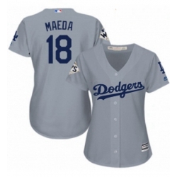 Womens Majestic Los Angeles Dodgers 18 Kenta Maeda Authentic Grey Road 2017 World Series Bound Cool Base MLB Jersey