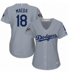 Womens Majestic Los Angeles Dodgers 18 Kenta Maeda Authentic Grey Road Cool Base 2018 World Series MLB Jersey