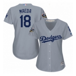 Womens Majestic Los Angeles Dodgers 18 Kenta Maeda Authentic Grey Road Cool Base 2018 World Series MLB Jersey
