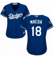Womens Majestic Los Angeles Dodgers 18 Kenta Maeda Authentic Royal Blue Alternate Cool Base 2018 World Series MLB Jersey