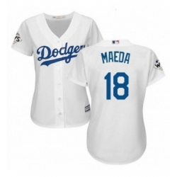Womens Majestic Los Angeles Dodgers 18 Kenta Maeda Authentic White Home 2017 World Series Bound Cool Base MLB Jersey