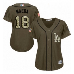 Womens Majestic Los Angeles Dodgers 18 Kenta Maeda Replica Green Salute to Service MLB Jersey