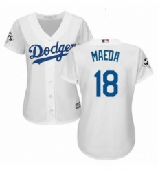 Womens Majestic Los Angeles Dodgers 18 Kenta Maeda Replica White Home 2017 World Series Bound Cool Base MLB Jersey