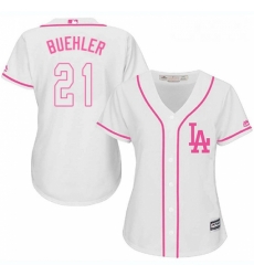 Womens Majestic Los Angeles Dodgers 21 Walker Buehler Authentic White Fashion Cool Base MLB Jersey 