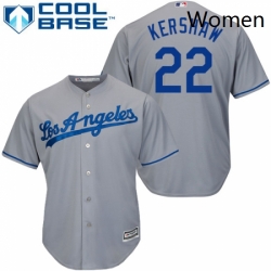 Womens Majestic Los Angeles Dodgers 22 Clayton Kershaw Replica Grey MLB Jersey