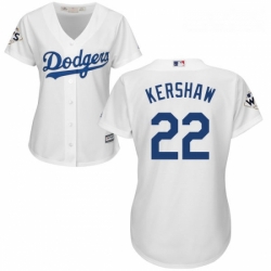 Womens Majestic Los Angeles Dodgers 22 Clayton Kershaw Replica White Home 2017 World Series Bound Cool Base MLB Jersey