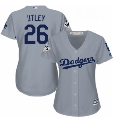 Womens Majestic Los Angeles Dodgers 26 Chase Utley Authentic Grey Road 2017 World Series Bound Cool Base MLB Jersey
