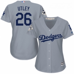 Womens Majestic Los Angeles Dodgers 26 Chase Utley Authentic Grey Road 2017 World Series Bound Cool Base MLB Jersey
