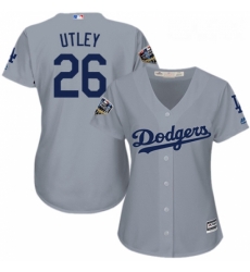 Womens Majestic Los Angeles Dodgers 26 Chase Utley Authentic Grey Road Cool Base 2018 World Series MLB Jersey