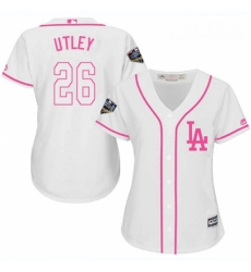Womens Majestic Los Angeles Dodgers 26 Chase Utley Authentic White Fashion Cool Base 2018 World Series MLB Jersey