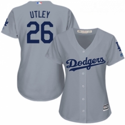 Womens Majestic Los Angeles Dodgers 26 Chase Utley Replica Grey Road Cool Base MLB Jersey