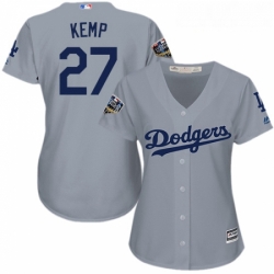 Womens Majestic Los Angeles Dodgers 27 Matt Kemp Authentic Grey Road Cool Base 2018 World Series MLB Jersey 