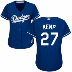 Womens Majestic Los Angeles Dodgers 27 Matt Kemp Authentic Royal Blue Alternate Cool Base MLB Jersey 