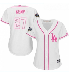 Womens Majestic Los Angeles Dodgers 27 Matt Kemp Authentic White Fashion Cool Base 2018 World Series MLB Jersey 