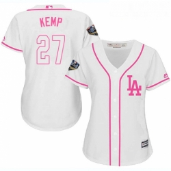 Womens Majestic Los Angeles Dodgers 27 Matt Kemp Authentic White Fashion Cool Base 2018 World Series MLB Jersey 