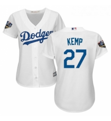 Womens Majestic Los Angeles Dodgers 27 Matt Kemp Authentic White Home Cool Base 2018 World Series MLB Jersey 