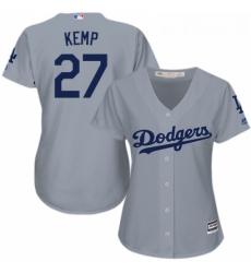 Womens Majestic Los Angeles Dodgers 27 Matt Kemp Replica Grey Road Cool Base MLB Jersey 