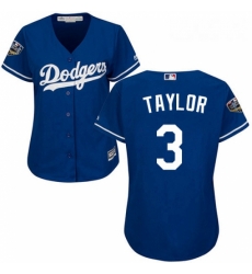 Womens Majestic Los Angeles Dodgers 3 Chris Taylor Authentic Royal Blue Alternate Cool Base 2018 World Series MLB Jersey 