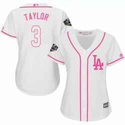 Womens Majestic Los Angeles Dodgers 3 Chris Taylor Authentic White Fashion Cool Base 2018 World Series MLB Jersey 