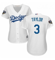 Womens Majestic Los Angeles Dodgers 3 Chris Taylor Authentic White Home Cool Base 2018 World Series MLB Jersey 