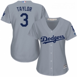 Womens Majestic Los Angeles Dodgers 3 Chris Taylor Replica Grey Road Cool Base MLB Jersey 