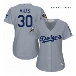 Womens Majestic Los Angeles Dodgers 30 Maury Wills Authentic Grey Road Cool Base 2018 World Series MLB Jersey