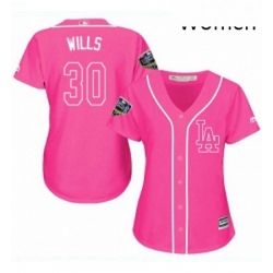 Womens Majestic Los Angeles Dodgers 30 Maury Wills Authentic Pink Fashion Cool Base 2018 World Series MLB Jersey