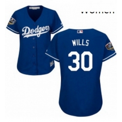 Womens Majestic Los Angeles Dodgers 30 Maury Wills Authentic Royal Blue Alternate Cool Base 2018 World Series MLB Jersey