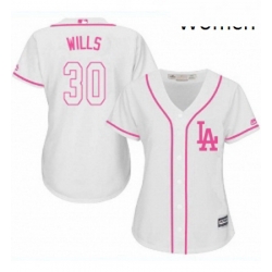 Womens Majestic Los Angeles Dodgers 30 Maury Wills Authentic White Fashion Cool Base MLB Jersey