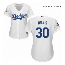 Womens Majestic Los Angeles Dodgers 30 Maury Wills Authentic White Home 2017 World Series Bound Cool Base MLB Jersey
