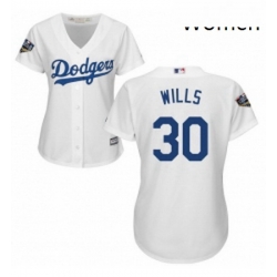 Womens Majestic Los Angeles Dodgers 30 Maury Wills Authentic White Home Cool Base 2018 World Series MLB Jersey