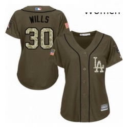 Womens Majestic Los Angeles Dodgers 30 Maury Wills Replica Green Salute to Service MLB Jersey