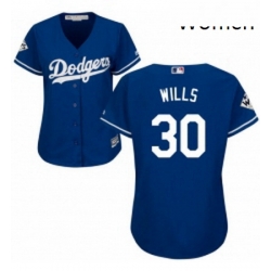 Womens Majestic Los Angeles Dodgers 30 Maury Wills Replica Royal Blue Alternate 2017 World Series Bound Cool Base MLB Jersey