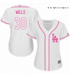 Womens Majestic Los Angeles Dodgers 30 Maury Wills Replica White Fashion Cool Base MLB Jersey