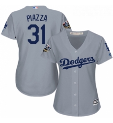 Womens Majestic Los Angeles Dodgers 31 Mike Piazza Authentic Grey Road Cool Base 2018 World Series MLB Jersey
