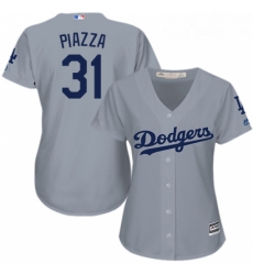 Womens Majestic Los Angeles Dodgers 31 Mike Piazza Authentic Grey Road Cool Base MLB Jersey