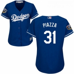 Womens Majestic Los Angeles Dodgers 31 Mike Piazza Authentic Royal Blue Alternate Cool Base 2018 World Series MLB Jersey