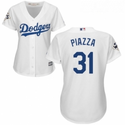 Womens Majestic Los Angeles Dodgers 31 Mike Piazza Authentic White Home 2017 World Series Bound Cool Base MLB Jersey