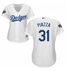 Womens Majestic Los Angeles Dodgers 31 Mike Piazza Authentic White Home Cool Base 2018 World Series MLB Jersey