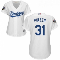 Womens Majestic Los Angeles Dodgers 31 Mike Piazza Authentic White Home Cool Base 2018 World Series MLB Jersey